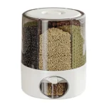 Home and Kitchen Clear Organization Plastic 6-Grid Dry Food Storage Containers 360° Rotating Rice Barrel Cereal Grain Dispensers - Image 6